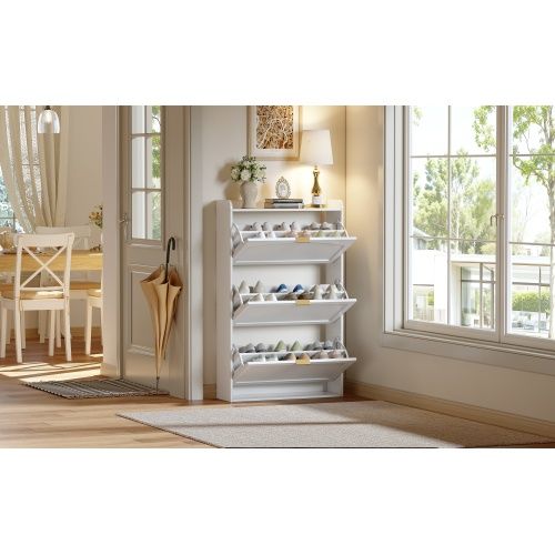 Meuble à Chaussures Étroit à 3 Compartiments-armoire à Chaussures-ultra-étroit 24cm-blanc