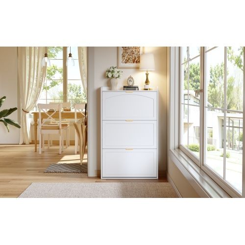 Meuble à Chaussures Étroit à 3 Compartiments-armoire à Chaussures-ultra-étroit 24cm-blanc