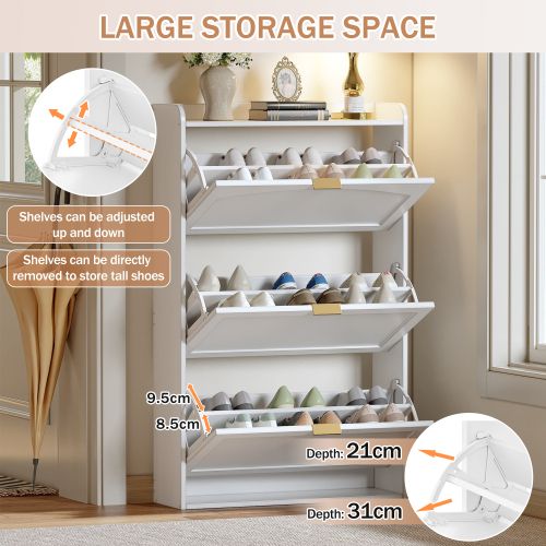 Meuble à Chaussures Étroit à 3 Compartiments-armoire à Chaussures-ultra-étroit 24cm-blanc