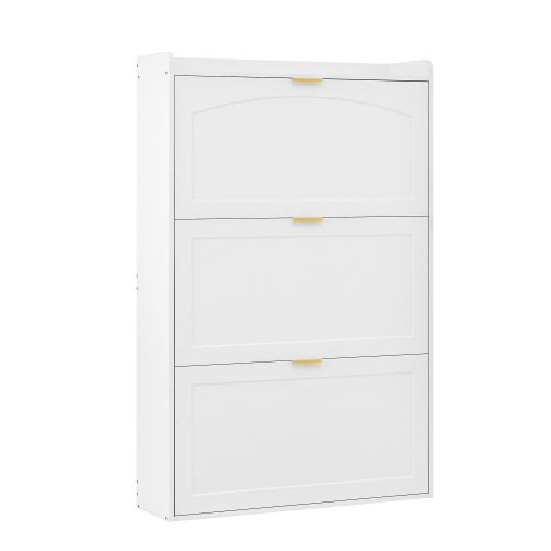 Meuble à Chaussures Étroit à 3 Compartiments-armoire à Chaussures-ultra-étroit 24cm-blanc
