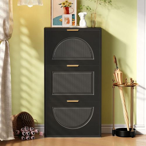 Meuble à Chaussures Étroit à 3 Portes-armoire à Chaussures-ultra-étroit 24cm-noir