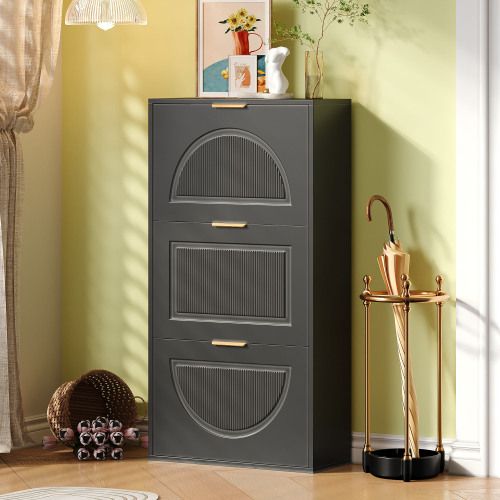 Meuble à Chaussures Étroit à 3 Portes-armoire à Chaussures-ultra-étroit 24cm-noir