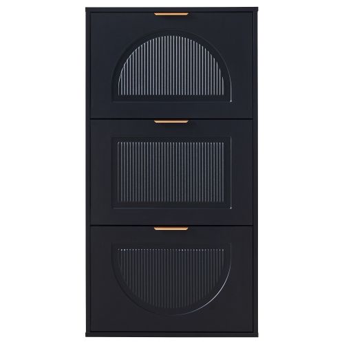 Meuble à Chaussures Étroit à 3 Portes-armoire à Chaussures-ultra-étroit 24cm-noir