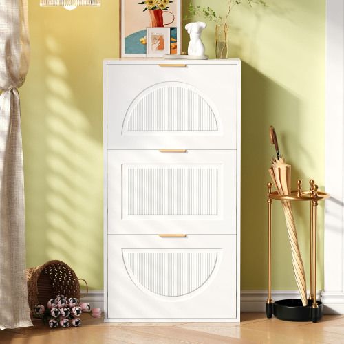 Meuble à Chaussures Étroit à 3 Portes-armoire à Chaussures-ultra-étroit 24cm-blanc