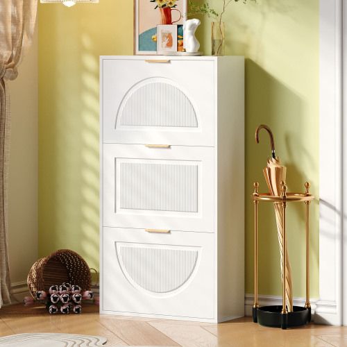 Meuble à Chaussures Étroit à 3 Portes-armoire à Chaussures-ultra-étroit 24cm-blanc