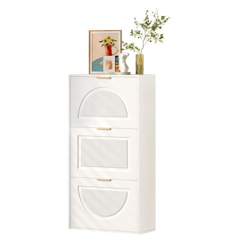 Meuble à Chaussures Étroit à 3 Portes-armoire à Chaussures-ultra-étroit 24cm-blanc