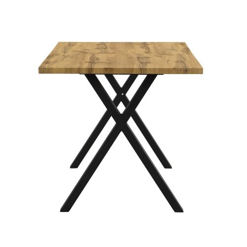 Table à Manger Rectangulaire-table à Pieds Croisés-en Fer Forgé-130kg De Charge-chêne Et Noir