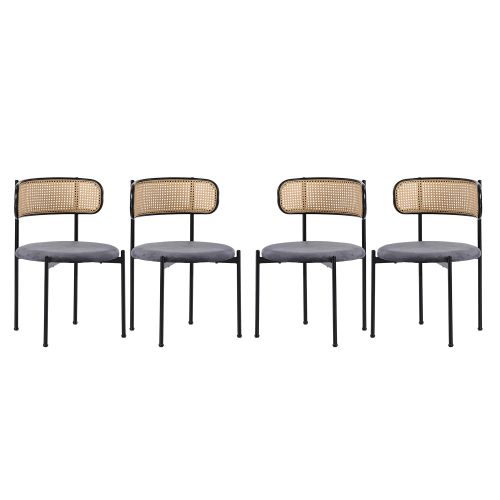 Ensemble De 4 Chaises-en Velours-avec 4 Pieds De Support En Métal-chaises De Salon En Rotin-gris