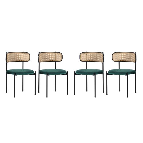 Ensemble De 4 Chaises-en Velours-avec 4 Pieds De Support En Métal-chaises De Salon En Rotin-vert