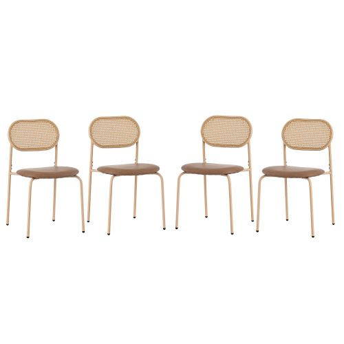 Ensemble De 4 Chaises-en Velours-avec 4 Pieds De Support En Métal-chaises De Salon En Rotin-brun
