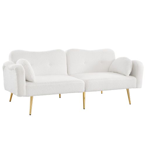 Canapé Deux Places-canapé-lit-avec Dossier Réglable-pieds En Métal Doré-blanc