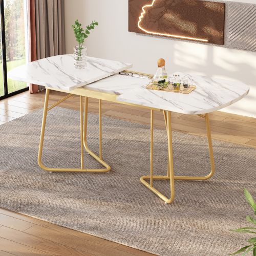 Table à Manger Extensible-table 140/180 X 80 Cm-idéale Pour 4 à 6 Personnes-en Marbre-blanc
