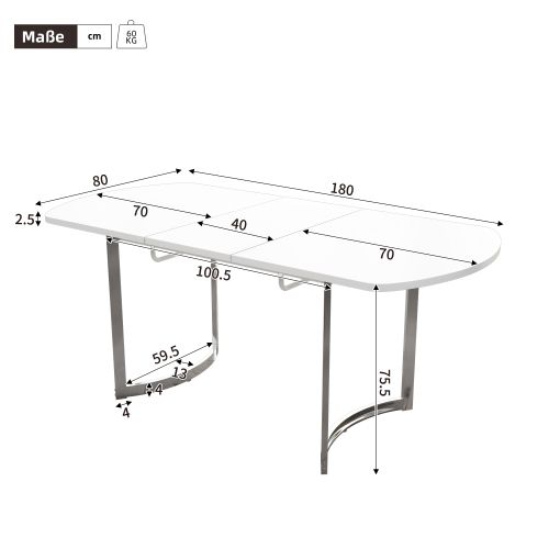 Table à Manger Extensible-table 140/180 X 80 Cm-idéale Pour 4 à 6 Personnes-blanc