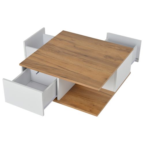 Table Basse Carrée 70cm-3 Tiroirs à Fermeture Douce-30kg-gain De Place Salon-blanc