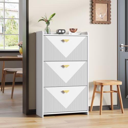 Meuble à Chaussures-ultra-fin (30 Cm)-avec 3 Portes-meuble D'entrée-meuble De Salon-mdf-blanc