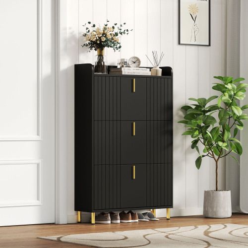 Meuble à Chaussures-ultra-fin (23.5 Cm)-avec Dispositif Anti-basculement Pour L'entrée-noir