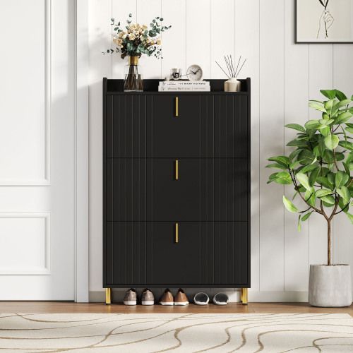 Meuble à Chaussures-ultra-fin (23.5 Cm)-avec Dispositif Anti-basculement Pour L'entrée-noir