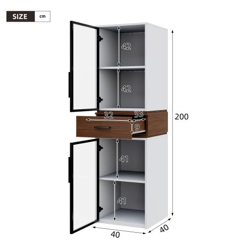 Vitrine 200 Cm-avec Éclairage LED- Meuble à Deux Portes Vitrées Et Un Tiroir-blanc