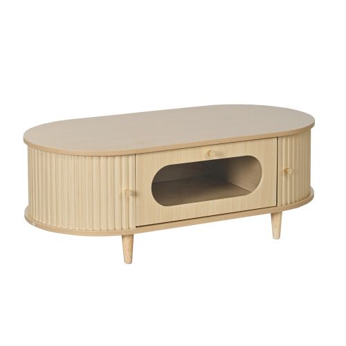 Table Basse De Salon-table D'appoint Avec Porte Coulissante-naturel