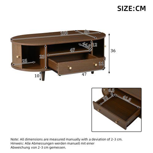 Table Basse De Salon-table Basse Avec Un Tiroir-table D'appoint Avec Porte Enroulable-noyer