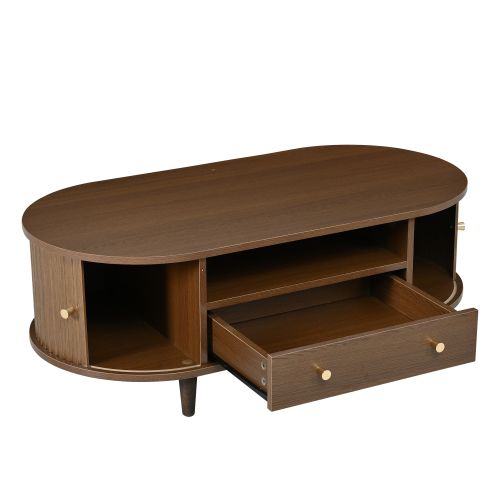 Table Basse De Salon-table Basse Avec Un Tiroir-table D'appoint Avec Porte Enroulable-noyer