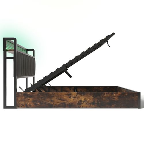 Lit Coffre 180 X 200cm Avec USB Et LED Lin Style Industriel