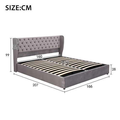 Lit Coffre 160 X 200cm Velours Gris