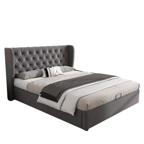 Lit Coffre 160 X 200cm Velours Gris
