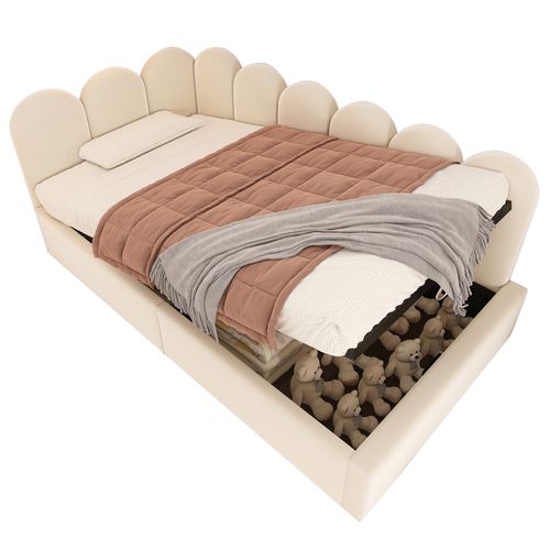 Lit Enfant Coffre 90 X 190 Cm Velours Beige