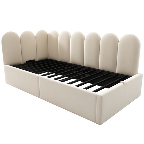 Lit Enfant Coffre 90 X 190 Cm Velours Beige