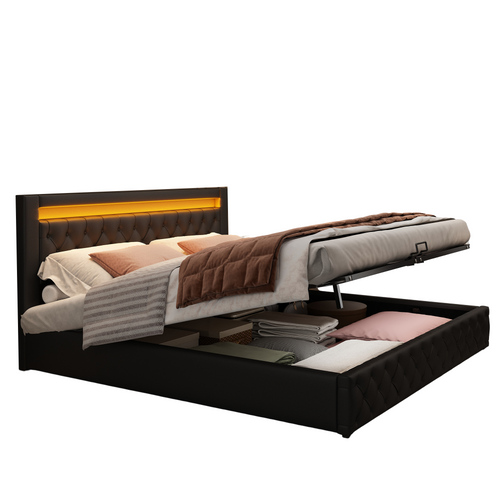 Lit Coffre 160 X 200 Cm Avec LED Pu Moir