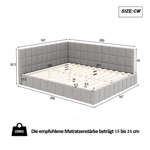 Lit 160 X 200cm Velours Gris