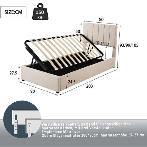 Lit Enfant Coffre 90x200 Cm Lin - Beige