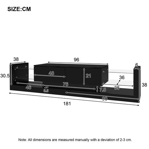 Meuble TV L.180cm Avec 2 Portes Et LED Noir