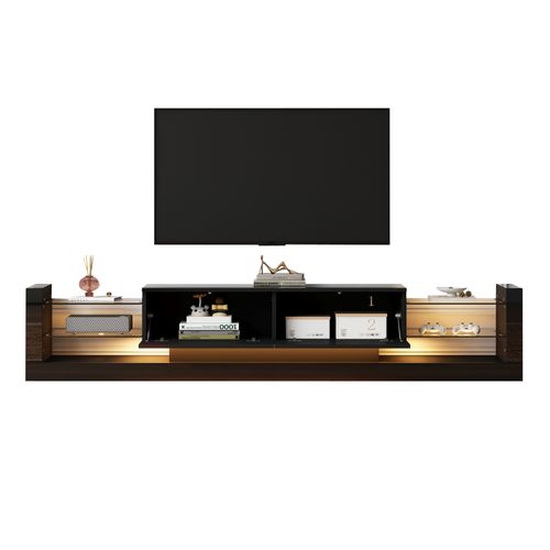 Meuble TV L.180cm Avec 2 Portes Et LED Noir