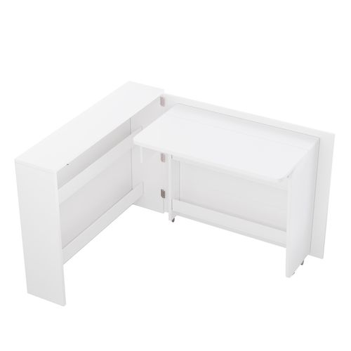 Bureau Angle Pliable Avec Roulettes Et 4 Étagères Blanc