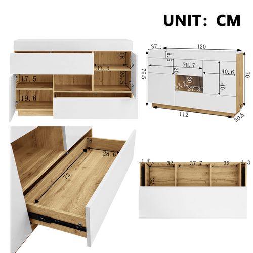 Buffet Avec 1 Nich, 2 Tiroirs, 2 Portes Et LED Blanc