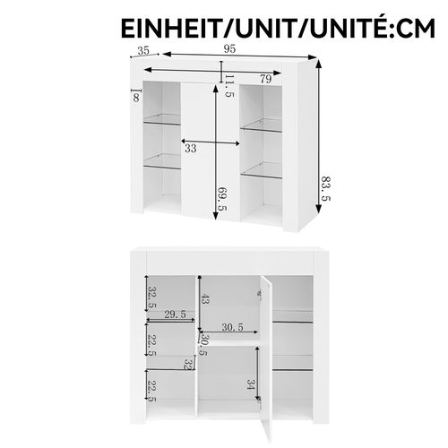 Buffet Avec 2 Cloisons Vitrées Et 1 Porte Blanc