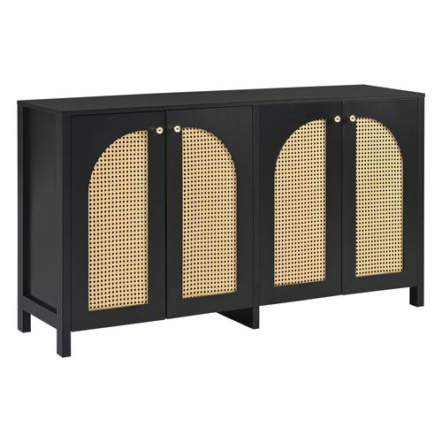 Buffet Avec 4 Portes En Rotin Noir