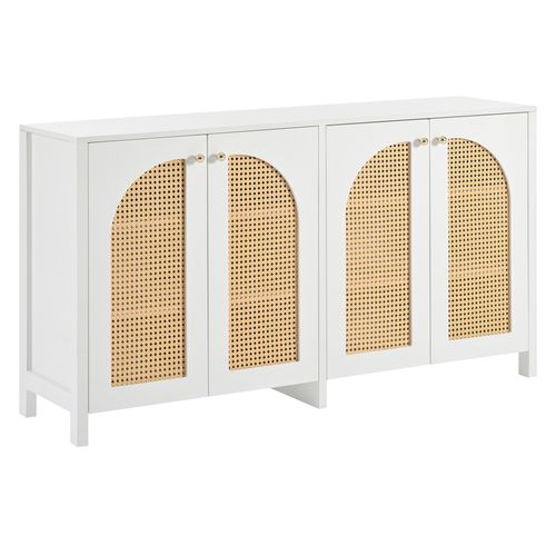Buffet Avec 4 Portes En Rotin Blanc