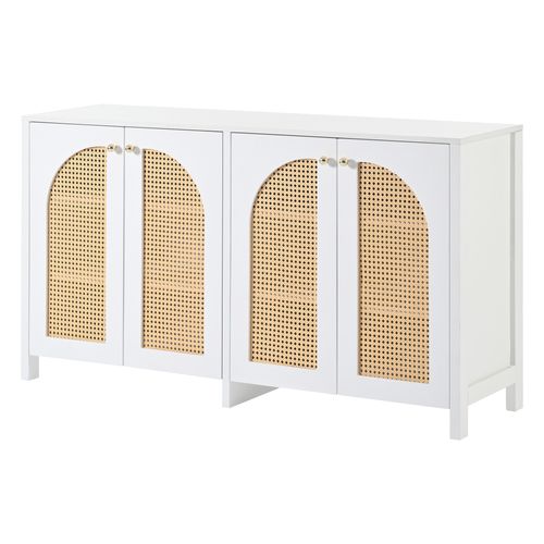 Buffet Avec 4 Portes En Rotin Blanc
