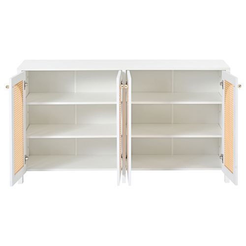 Buffet Avec 4 Portes En Rotin Blanc