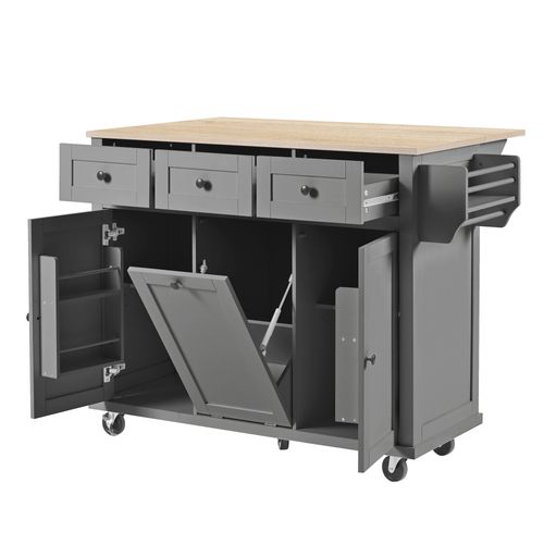 Ilot Central Cuisine Comptoir Avec 3 Tiroirs Et 2 Portes Gris