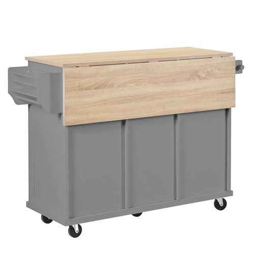 Ilot Central Cuisine Comptoir Avec 3 Tiroirs Et 2 Portes Gris