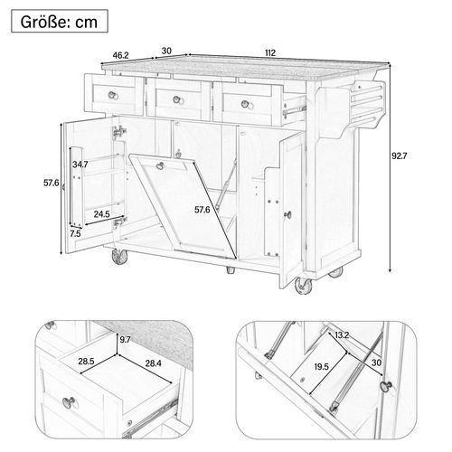 Ilot Central Cuisine Comptoir Avec 3 Tiroirs Et 2 Portes Blanc