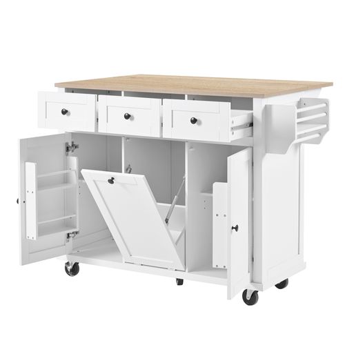 Ilot Central Cuisine Comptoir Avec 3 Tiroirs Et 2 Portes Blanc