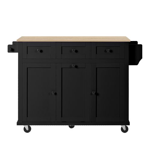 Ilot Central Cuisine Comptoir Avec 3 Tiroirs Et 2 Portes Noir