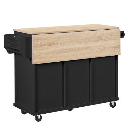 Ilot Central Cuisine Comptoir Avec 3 Tiroirs Et 2 Portes Noir