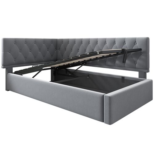 Lit Enfant Coffre 90 X 190cm Avec Sommier Velous Gris