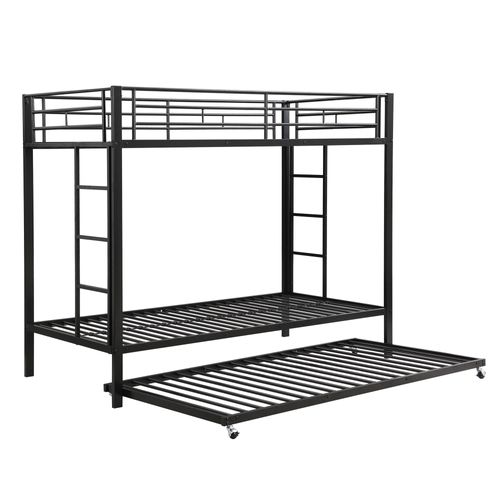 Lit Superposé 2x90x200cm Avec Lit Gigogne 90x190cm Métal Noir